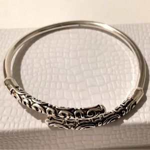 Vintage embossed solid sterling silver adjustable bangle bracelet